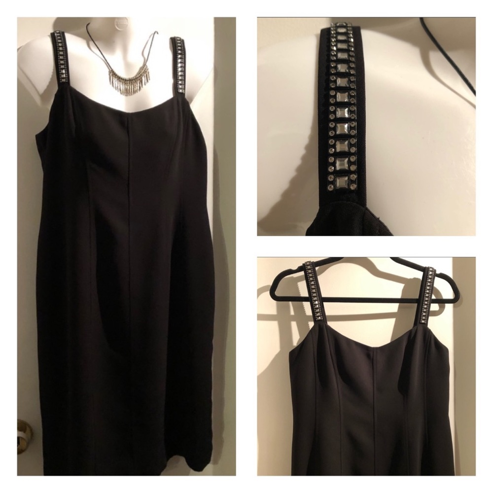 EVAN PICONE Elegant Black Dress w/ Crystal Shoulder Straps! Little Black Dress!